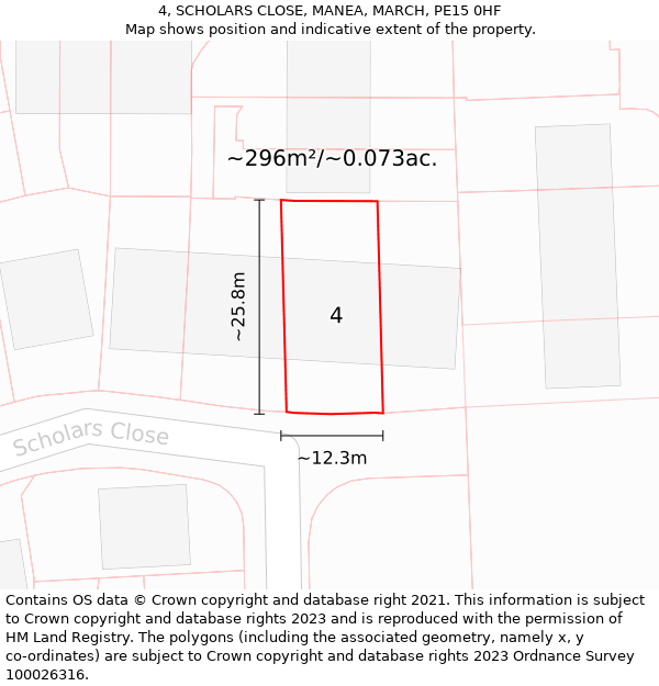 4, SCHOLARS CLOSE, MANEA, MARCH, PE15 0HF: Plot and title map