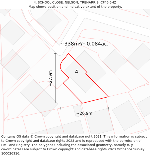 4, SCHOOL CLOSE, NELSON, TREHARRIS, CF46 6HZ: Plot and title map