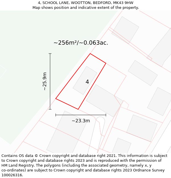 4, SCHOOL LANE, WOOTTON, BEDFORD, MK43 9HW: Plot and title map