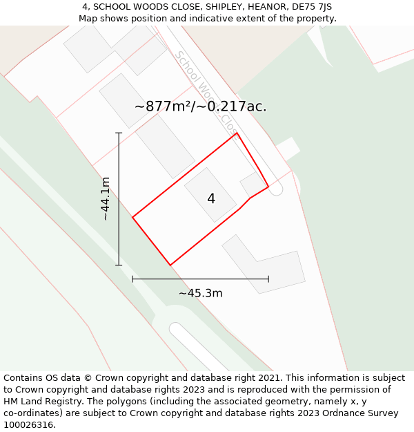 4, SCHOOL WOODS CLOSE, SHIPLEY, HEANOR, DE75 7JS: Plot and title map