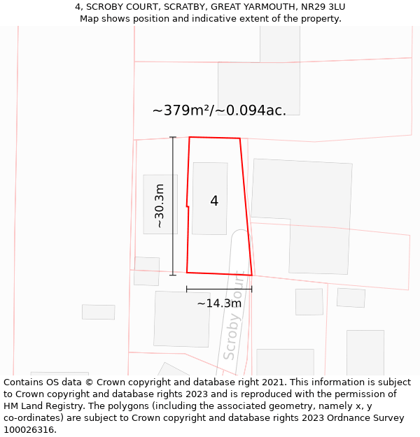 4, SCROBY COURT, SCRATBY, GREAT YARMOUTH, NR29 3LU: Plot and title map