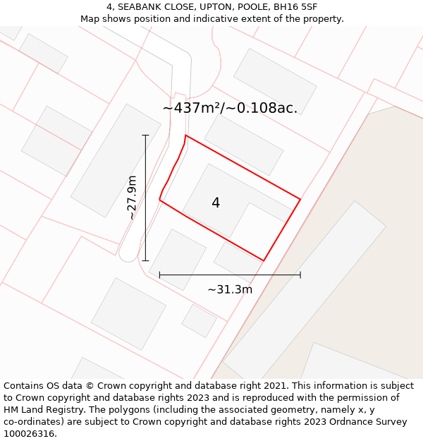 4, SEABANK CLOSE, UPTON, POOLE, BH16 5SF: Plot and title map