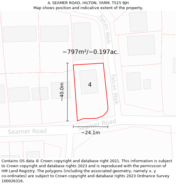 4, SEAMER ROAD, HILTON, YARM, TS15 9JH: Plot and title map