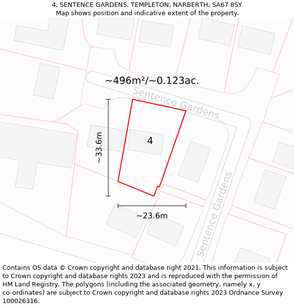 4, SENTENCE GARDENS, TEMPLETON, NARBERTH, SA67 8SY: Plot and title map