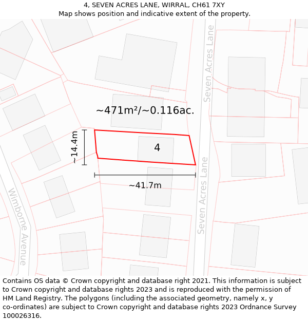 4, SEVEN ACRES LANE, WIRRAL, CH61 7XY: Plot and title map