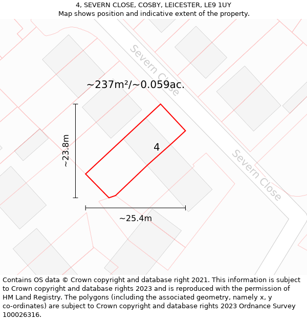 4, SEVERN CLOSE, COSBY, LEICESTER, LE9 1UY: Plot and title map