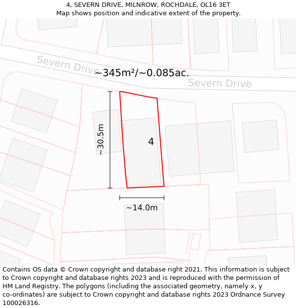 4, SEVERN DRIVE, MILNROW, ROCHDALE, OL16 3ET: Plot and title map