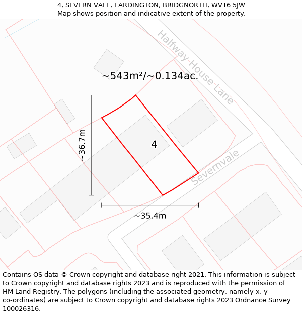 4, SEVERN VALE, EARDINGTON, BRIDGNORTH, WV16 5JW: Plot and title map