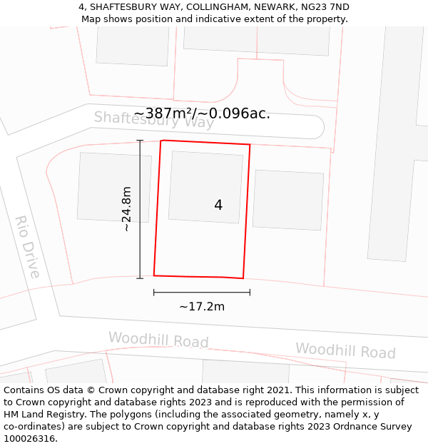 4, SHAFTESBURY WAY, COLLINGHAM, NEWARK, NG23 7ND: Plot and title map