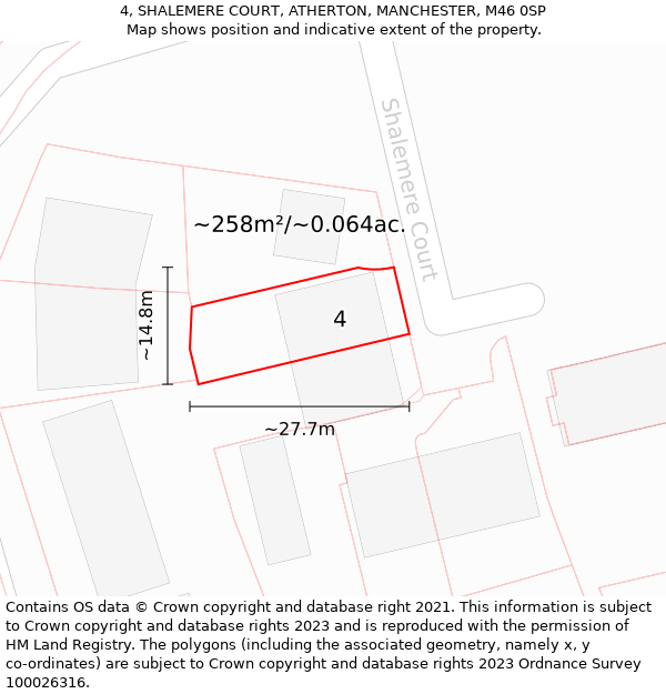 4, SHALEMERE COURT, ATHERTON, MANCHESTER, M46 0SP: Plot and title map