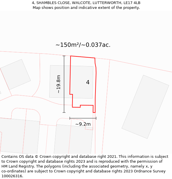 4, SHAMBLES CLOSE, WALCOTE, LUTTERWORTH, LE17 4LB: Plot and title map