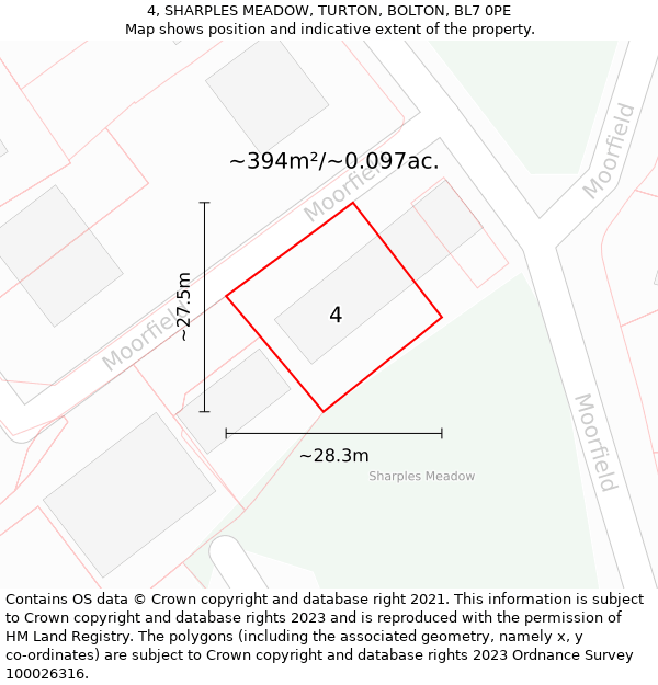 4, SHARPLES MEADOW, TURTON, BOLTON, BL7 0PE: Plot and title map