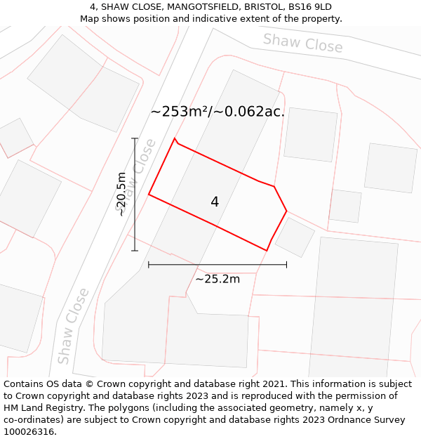 4, SHAW CLOSE, MANGOTSFIELD, BRISTOL, BS16 9LD: Plot and title map