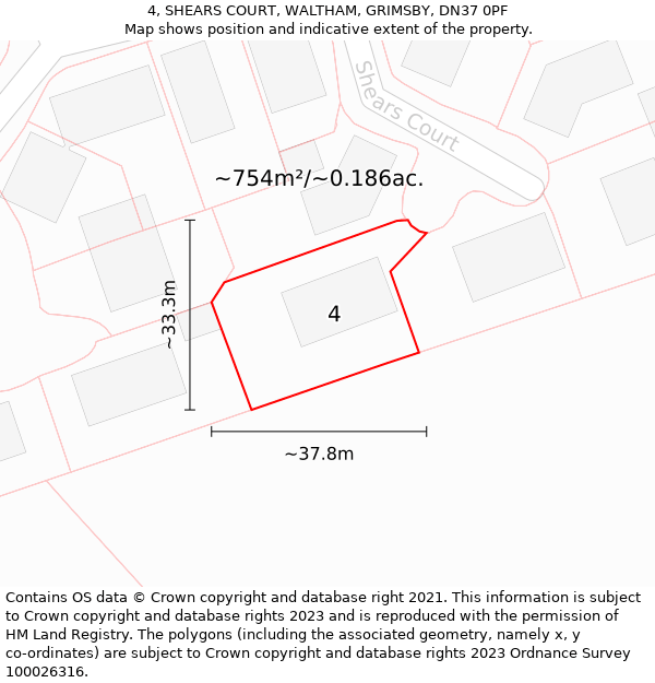 4, SHEARS COURT, WALTHAM, GRIMSBY, DN37 0PF: Plot and title map