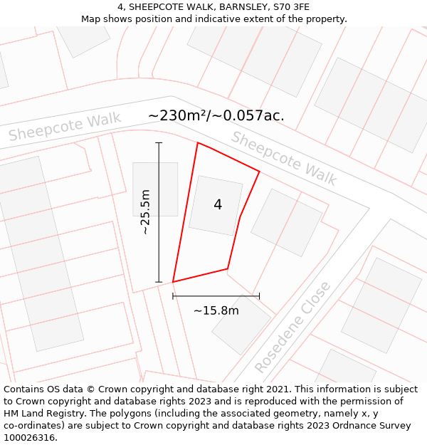 4, SHEEPCOTE WALK, BARNSLEY, S70 3FE: Plot and title map