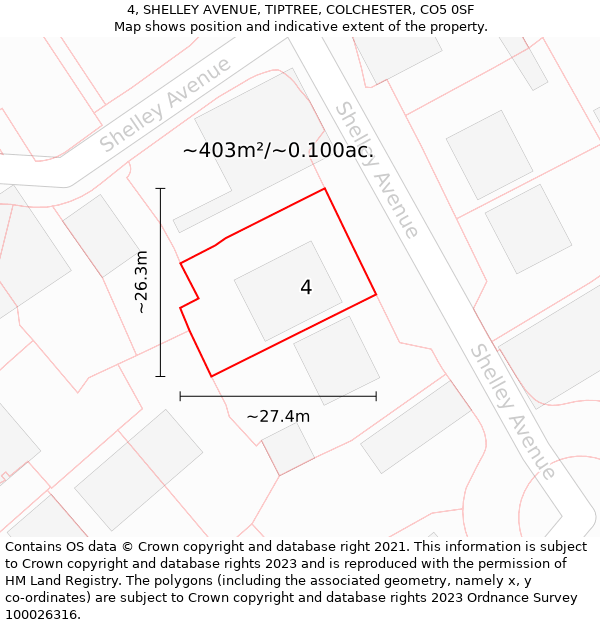 4, SHELLEY AVENUE, TIPTREE, COLCHESTER, CO5 0SF: Plot and title map