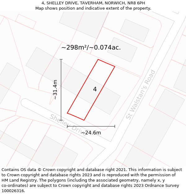 4, SHELLEY DRIVE, TAVERHAM, NORWICH, NR8 6PH: Plot and title map