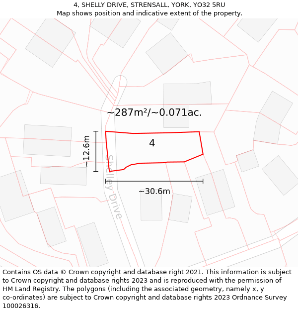 4, SHELLY DRIVE, STRENSALL, YORK, YO32 5RU: Plot and title map