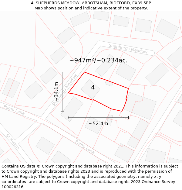 4, SHEPHERDS MEADOW, ABBOTSHAM, BIDEFORD, EX39 5BP: Plot and title map