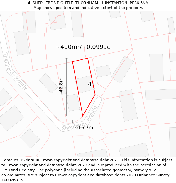 4, SHEPHERDS PIGHTLE, THORNHAM, HUNSTANTON, PE36 6NA: Plot and title map