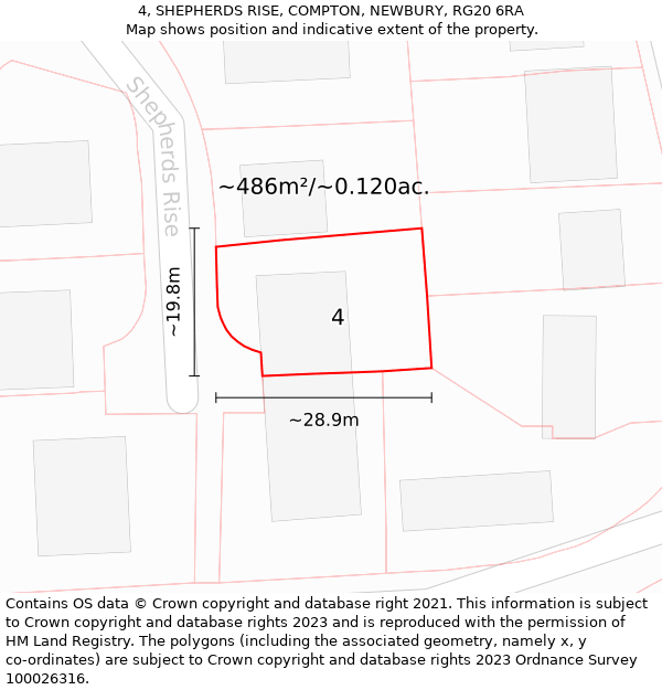 4, SHEPHERDS RISE, COMPTON, NEWBURY, RG20 6RA: Plot and title map