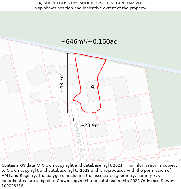 4, SHEPHERDS WAY, SUDBROOKE, LINCOLN, LN2 2FE: Plot and title map