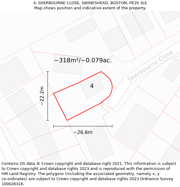 4, SHERBOURNE CLOSE, SWINESHEAD, BOSTON, PE20 3LE: Plot and title map