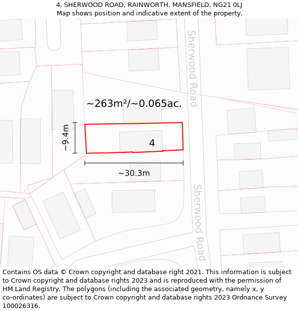 4, SHERWOOD ROAD, RAINWORTH, MANSFIELD, NG21 0LJ: Plot and title map