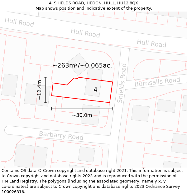 4, SHIELDS ROAD, HEDON, HULL, HU12 8QX: Plot and title map