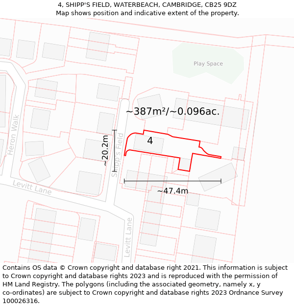 4, SHIPP'S FIELD, WATERBEACH, CAMBRIDGE, CB25 9DZ: Plot and title map