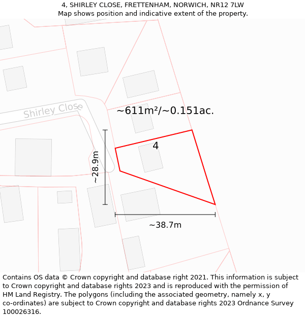 4, SHIRLEY CLOSE, FRETTENHAM, NORWICH, NR12 7LW: Plot and title map