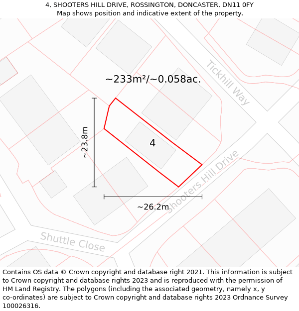 4, SHOOTERS HILL DRIVE, ROSSINGTON, DONCASTER, DN11 0FY: Plot and title map