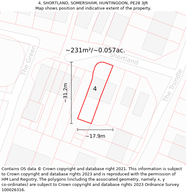 4, SHORTLAND, SOMERSHAM, HUNTINGDON, PE28 3JR: Plot and title map