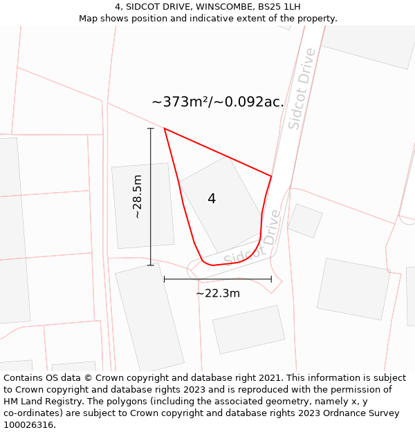 4, SIDCOT DRIVE, WINSCOMBE, BS25 1LH: Plot and title map