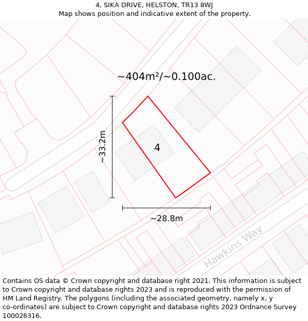 4, SIKA DRIVE, HELSTON, TR13 8WJ: Plot and title map