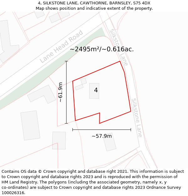 4, SILKSTONE LANE, CAWTHORNE, BARNSLEY, S75 4DX: Plot and title map