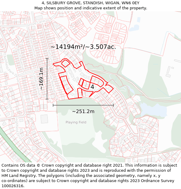 4, SILSBURY GROVE, STANDISH, WIGAN, WN6 0EY: Plot and title map