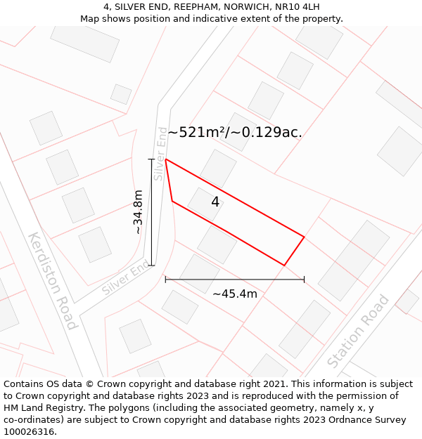 4, SILVER END, REEPHAM, NORWICH, NR10 4LH: Plot and title map