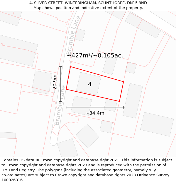 4, SILVER STREET, WINTERINGHAM, SCUNTHORPE, DN15 9ND: Plot and title map