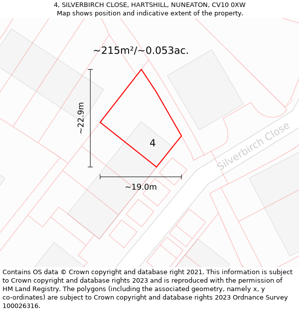 4, SILVERBIRCH CLOSE, HARTSHILL, NUNEATON, CV10 0XW: Plot and title map