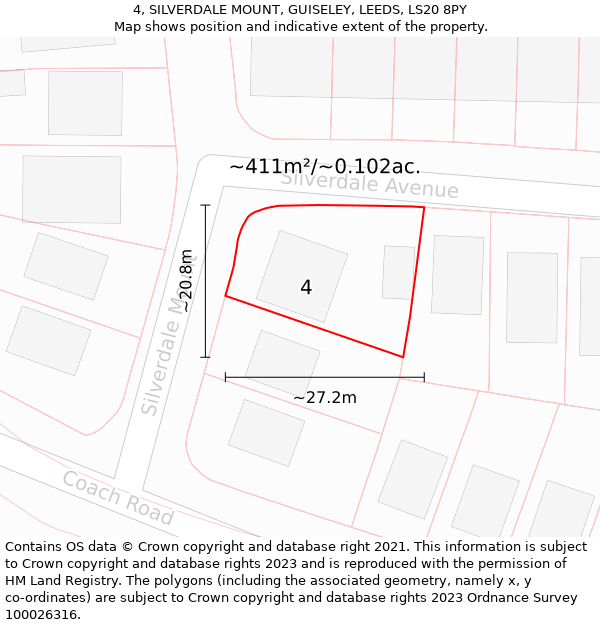 4, SILVERDALE MOUNT, GUISELEY, LEEDS, LS20 8PY: Plot and title map