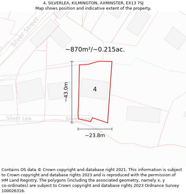 4, SILVERLEA, KILMINGTON, AXMINSTER, EX13 7SJ: Plot and title map