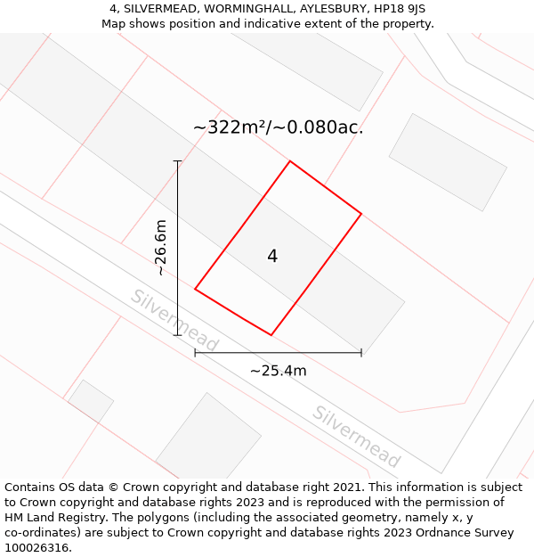 4, SILVERMEAD, WORMINGHALL, AYLESBURY, HP18 9JS: Plot and title map