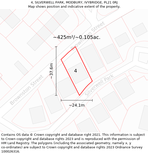 4, SILVERWELL PARK, MODBURY, IVYBRIDGE, PL21 0RJ: Plot and title map