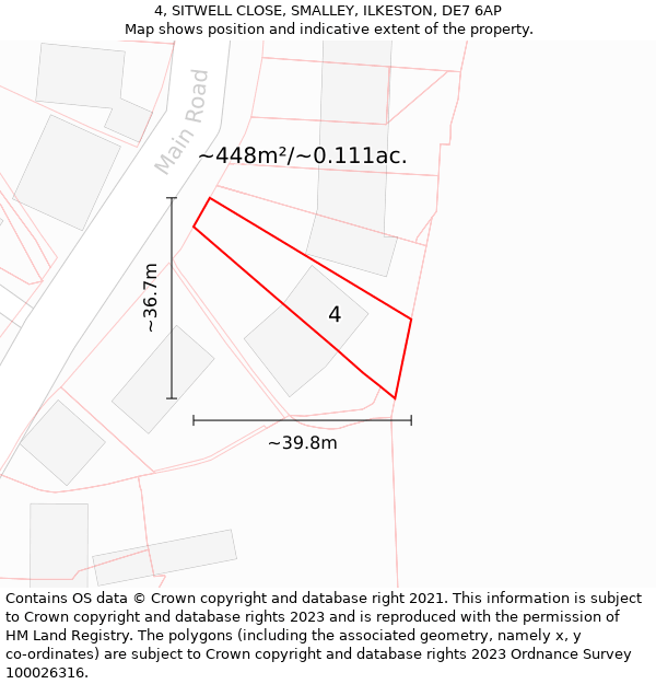 4, SITWELL CLOSE, SMALLEY, ILKESTON, DE7 6AP: Plot and title map