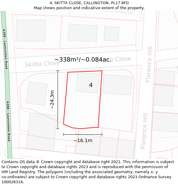 4, SKITTA CLOSE, CALLINGTON, PL17 8FD: Plot and title map