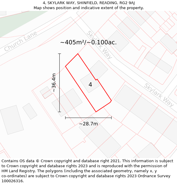 4, SKYLARK WAY, SHINFIELD, READING, RG2 9AJ: Plot and title map