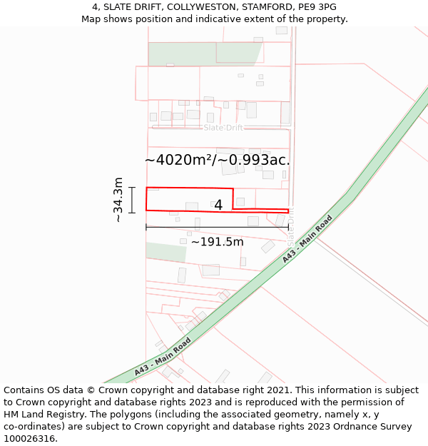 4, SLATE DRIFT, COLLYWESTON, STAMFORD, PE9 3PG: Plot and title map