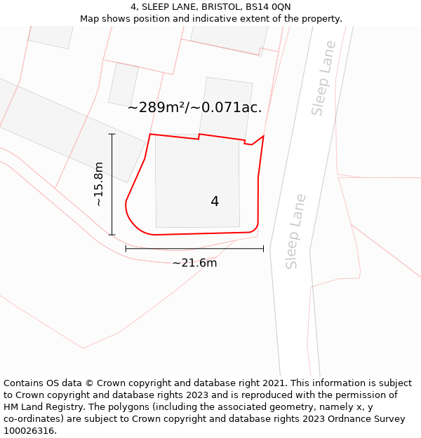 4, SLEEP LANE, BRISTOL, BS14 0QN: Plot and title map