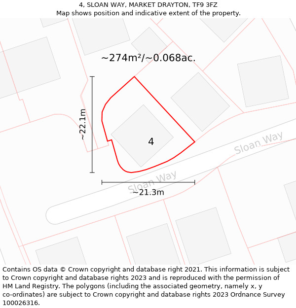 4, SLOAN WAY, MARKET DRAYTON, TF9 3FZ: Plot and title map